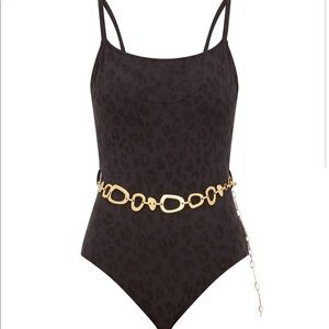 Solid&Striped Nina Black Leopard Belted One Piece